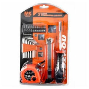 Praktikus és tartós 21 darabos otthoni szerszám készlet – csavarhúzó, imbuszkulcs, snitzer, mérőszalag (BBKM) - Image 1