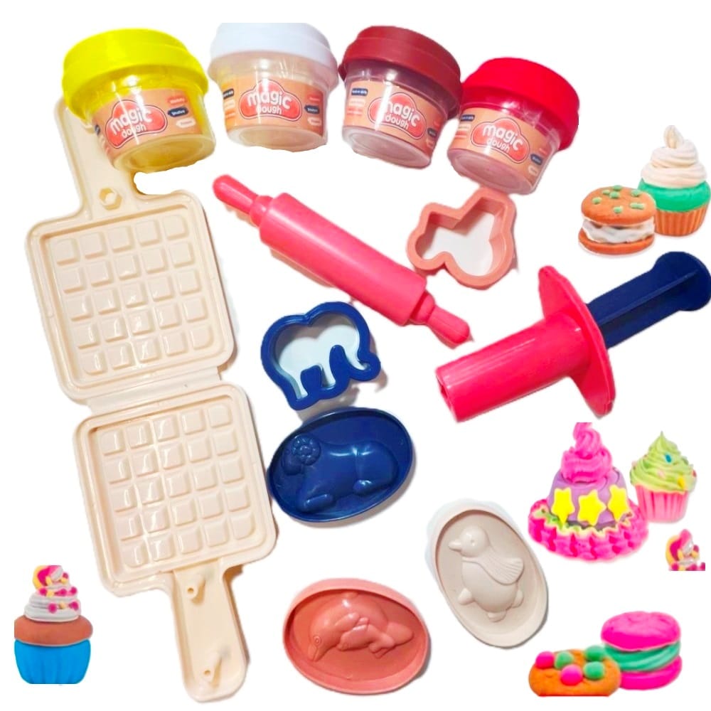 Gyurma gofri készítő játék – színes gyurmákkal és formákkal kiegészítő készlet1
