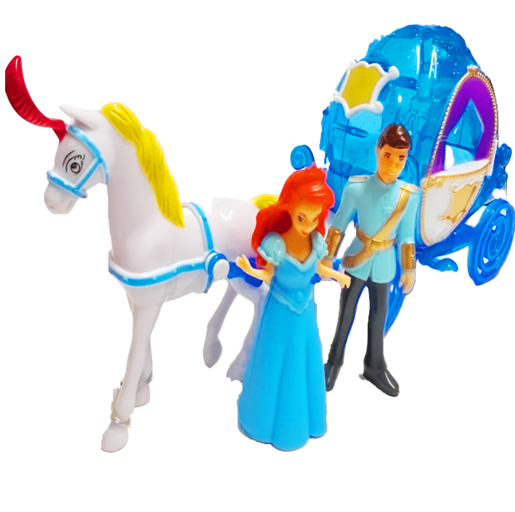 Mesebeli zenélő hintó - fehér lóval herceggel és hercegnővel (BBMJ)