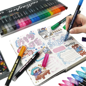 24 db-os metál kontúr filctoll készlet - ezüst színű vonalak színes kontúrral - íráshoz, rajzoláshoz, kiemeléshez (BBJ)