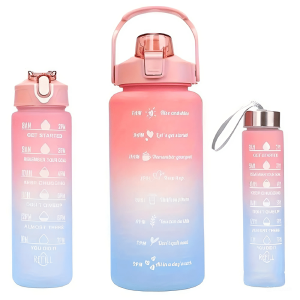 Háromrészes Havita motivációs kulacs szett, rózsaszín-kék színkombinációban, 2L, 900 ml és 300 ml méretű palackokkal