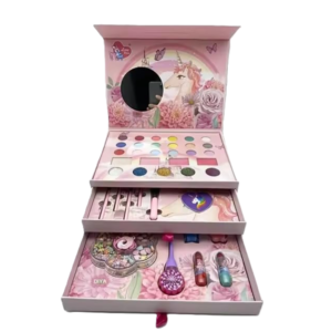 Unikornisos gyerek smink- és ékszerkészlet lányoknak – mosható smink, tükörrel, körömlakkal és gyöngyfűző szettel, 3 fiókos tárolóban (FX) (BBJ) - Image 4