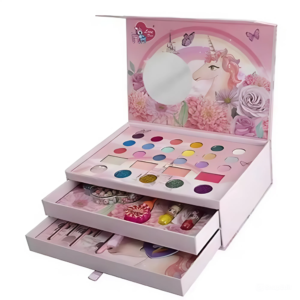 Unikornisos gyerek smink- és ékszerkészlet lányoknak – mosható smink, tükörrel, körömlakkal és gyöngyfűző szettel, 3 fiókos tárolóban (FX) (BBJ) - Image 12