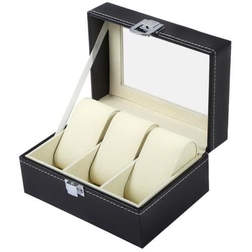 Zárható óra-, és ékszertartó doboz átlátszó fedéllel – 3 rekesszel, fekete színben (WNDR8513) - Image 6