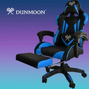 Gamer fotel - szilikon kerekekkel, kihúzható lábtartóval, fekete - kék (WNDR8978) - Image 3