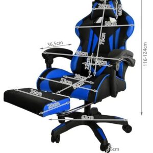 Gamer fotel - szilikon kerekekkel, kihúzható lábtartóval, fekete - kék (WNDR8978) - Image 4