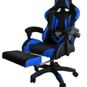 Gamer fotel - szilikon kerekekkel, kihúzható lábtartóval, fekete - kék (WNDR8978) - Image 9