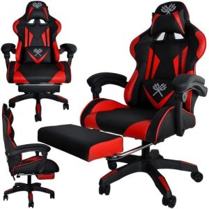 Gamer fotel - szilikon kerekekkel, kihúzható lábtartóval, fekete-piros (WNDR8979)