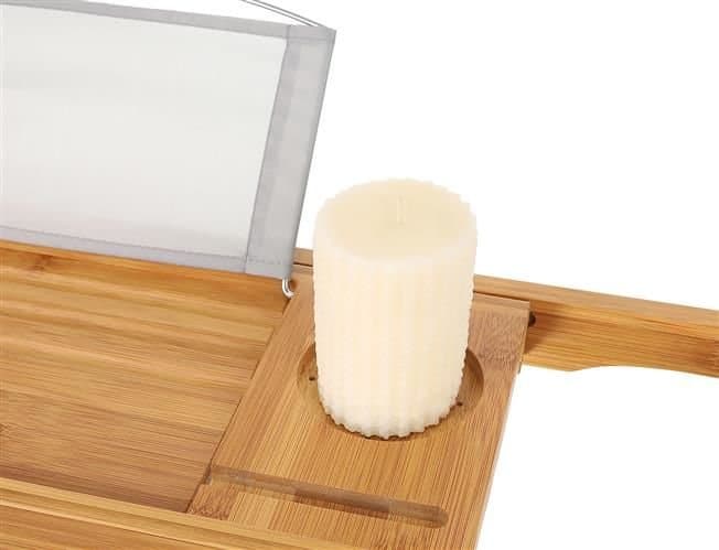 Bambusz fürdőkád tálca – pohár, könyv-, és gyertyatartóval (WNDR9710) - Image 9