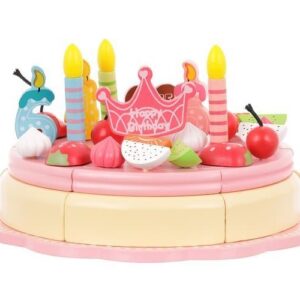 6 szeletes szeletelhető fa születésnapi torta kiegészítőkkel – rózsaszín (WNDR11223) - Image 6
