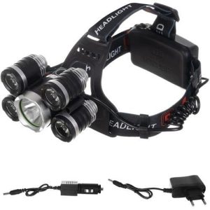Fejlámpa 5 x T6 CREE leddel, akkumulátorral, állítható pántokkal - 4 világítási móddal (WNDR16144)