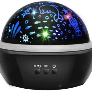 LED lámpa, csillagos éjszakai égboltot vagy óceáni állatokat vetítő projektor gyerekeknek - fekete (WNDR16857) - Image 4