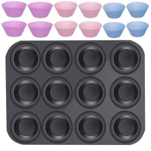 Ruhhy teflonos muffin sütő tepsi – 12 db színes, tapadásmentes szilikon muffin formával (WNDR17212)