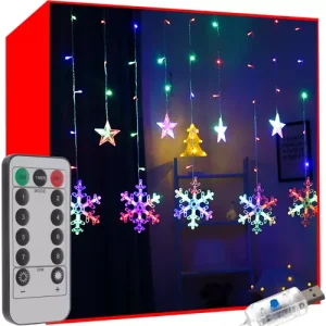 138 LED USB többszínű fényfüggöny hópehely, csillag és jégcsap motívummal (WNDR16263)