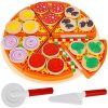 6 szeletes vágható fa játék pizza sok kiegészítő pizzafeltéttel (WNDR22471)