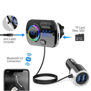 Bluetooth autós FM transzmitter és gyorstöltő – kihangosítóval, LED kijelzővel, dupla USB porttal BC49BQ (THM) - Image 3