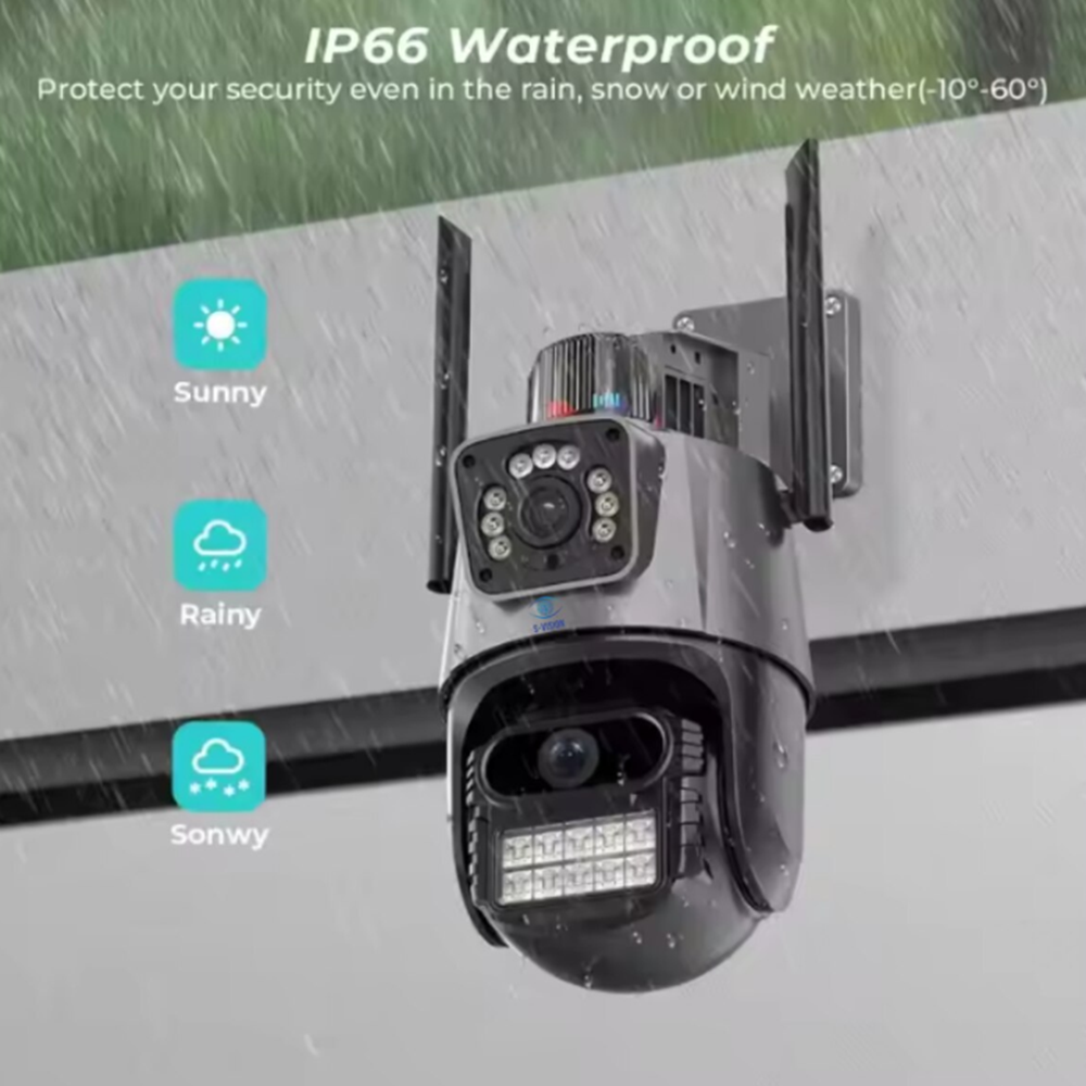 Kültéri Wi-Fi IP Kamera 6MP – dupla lencse, beépített sziréna, éjjellátó,IP67, automatikus követés biztonsági kamera 7100E (BBD) - Image 2