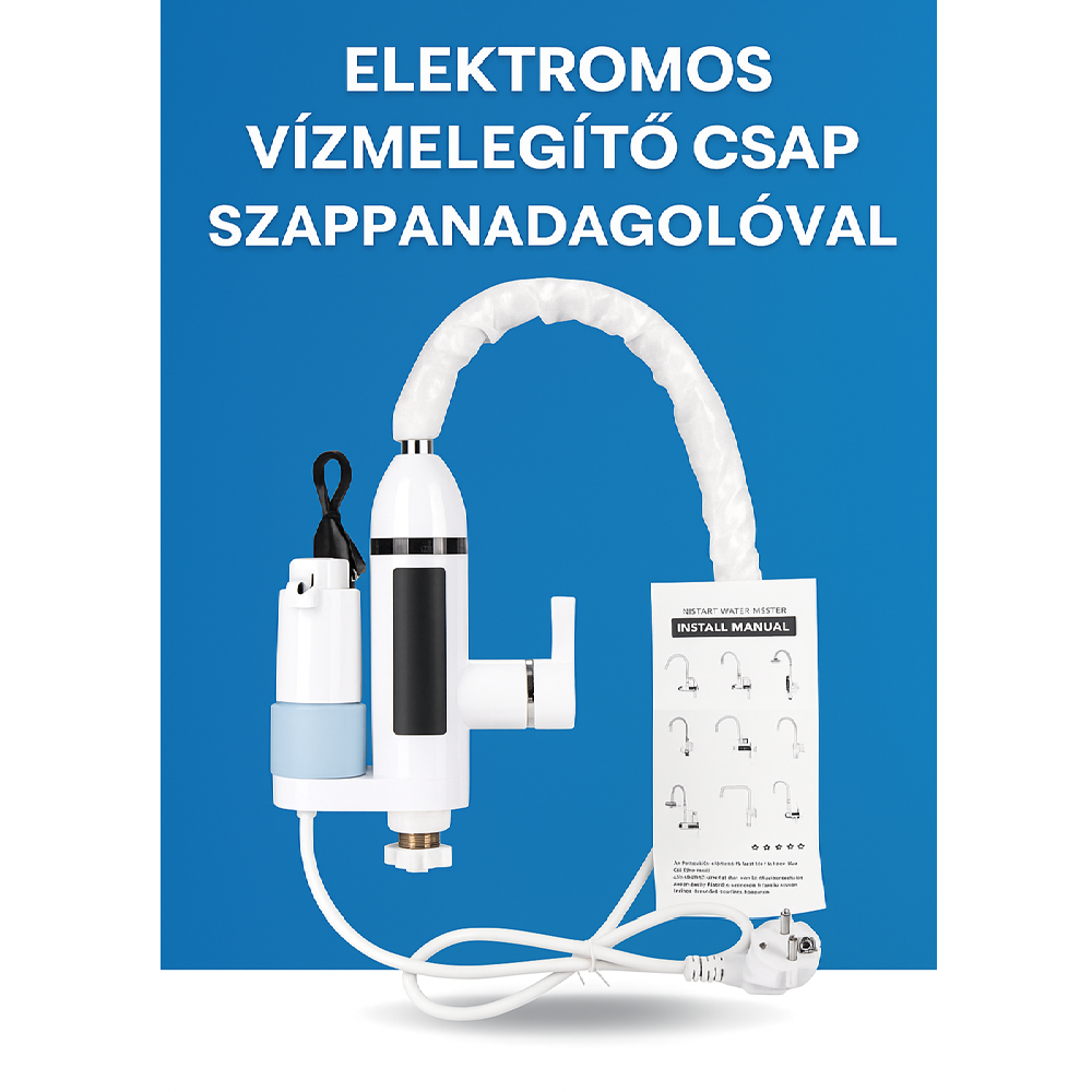 Praktikus digitális átfolyós vízmelegítős csaptelep beépített szappanadagolóval – energiatakarékos és modern konyhai megoldás KL25-128 RY001(BBV) - Image 2