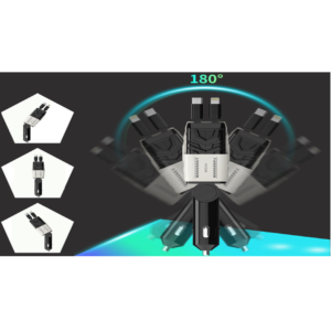 Univerzális autós gyorstöltő 66W – 4 az 1-ben töltő, kihúzható kábelek, USB, Type-C és iPhone csatlakozóval, intelligens védelemmel (BBD) - Image 5