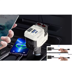 Univerzális autós gyorstöltő 66W – 4 az 1-ben töltő, kihúzható kábelek, USB, Type-C és iPhone csatlakozóval, intelligens védelemmel (BBD) - Image 6