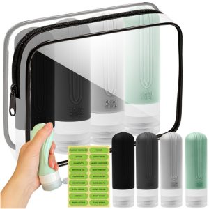 TRIZAND Utazó flakon szett – 4 db 90 ml szilikon flakon + átlátszó neszesszer (WNDR25760)