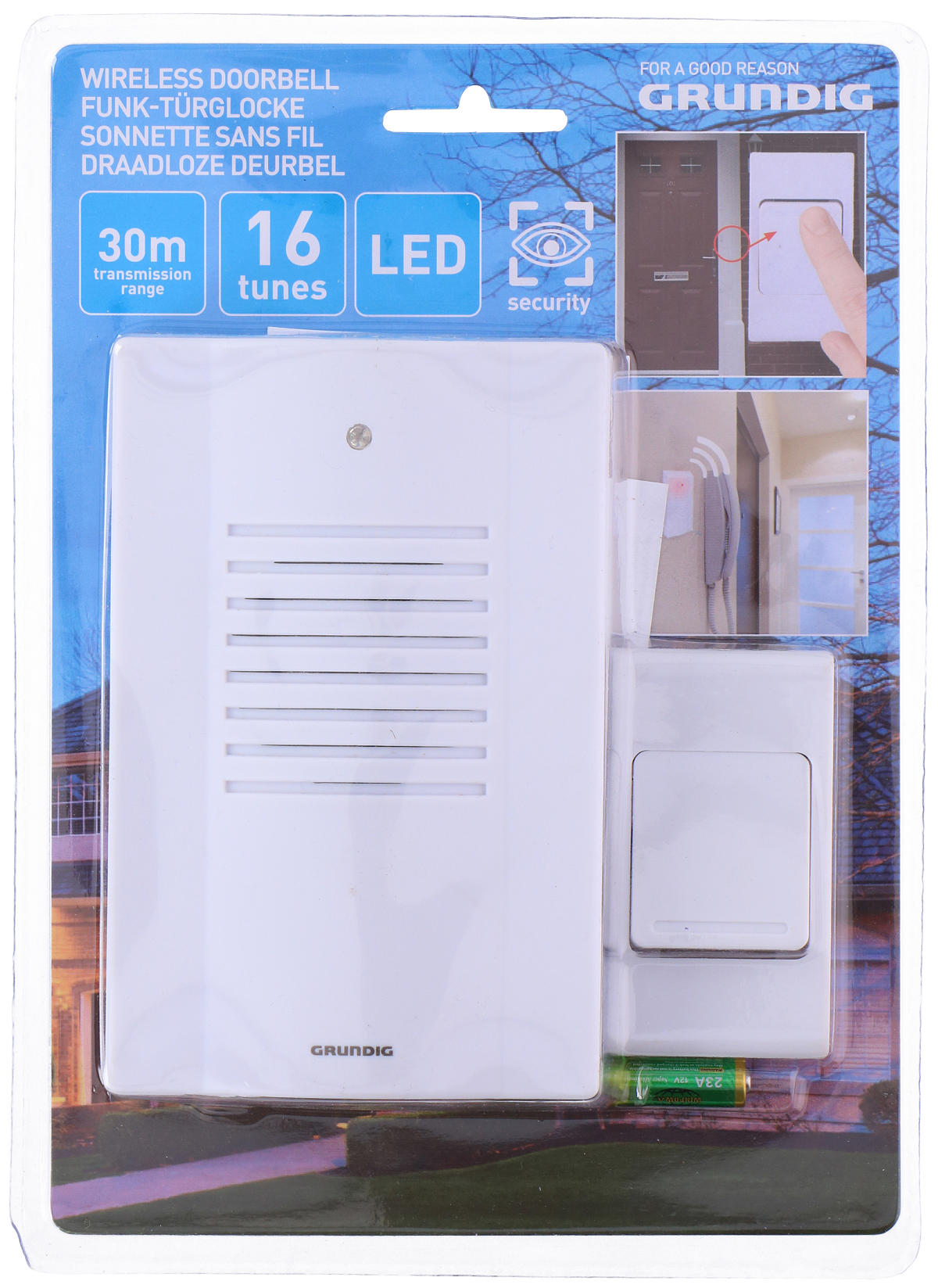 Grundig Vezeték nélküli ajtócsengő LED fényjelzéssel 16 csengetési dallammal – Hosszú hatótávolságú otthoni figyelmeztető rendszer (EDC) - Image 4