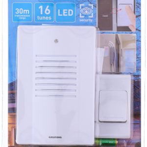 Grundig Vezeték nélküli ajtócsengő LED fényjelzéssel 16 csengetési dallammal – Hosszú hatótávolságú otthoni figyelmeztető rendszer (EDC)