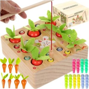 Montessori 2 az 1-ben fa játék – képességfejlesztő sárgarépa kert játék (WNDR24745)