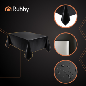 Ruhhy dekoratív fekete fóliaterítő – elegáns, vízálló, 137×274 cm-es újrahasználható asztalterítő partikhoz és ünnepi alkalmakra (WNDR26569) - Image 3