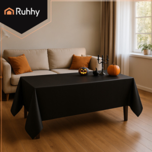 Ruhhy dekoratív fekete fóliaterítő – elegáns, vízálló, 137×274 cm-es újrahasználható asztalterítő partikhoz és ünnepi alkalmakra (WNDR26569) - Image 5