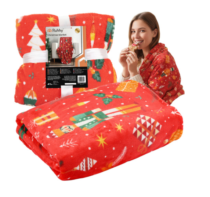 Ruhhy karácsonyi flanel ágytakaró diótörő mintával – puha, meleg pléd 150x200 cm (WNDR26607)