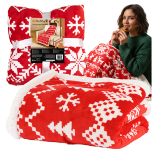 Ruhhy karácsonyi flanel ágytakaró – hópehely mintás, puha és meleg pléd 130x170 cm (WNDR26610) - Image 8