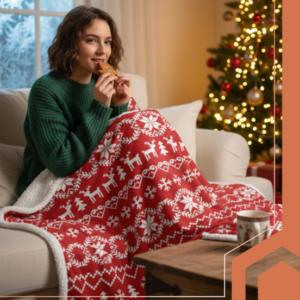 Ruhhy karácsonyi flanel ágytakaró – hópehely mintás, puha és meleg pléd 130x170 cm (WNDR26610) - Image 2