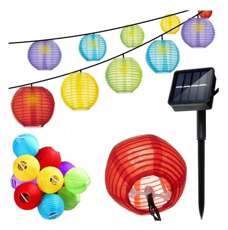 Napelemes színes lampionfüzér – 3 m kültéri dekoráció, 2 világítási mód, IP44 vízálló (WNDR15675) - Image 12