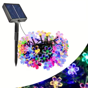 Napelemes LED-es karácsonyi cseresznyevirág fényfüzér – 50 cm hosszú, színes kültéri dekoráció kertbe, teraszra és erkélyre (BBD) - Image 5