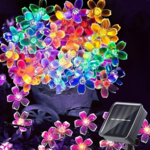 Napelemes LED-es karácsonyi cseresznyevirág fényfüzér – 50 cm hosszú, színes kültéri dekoráció kertbe, teraszra és erkélyre (BBD) - Image 3