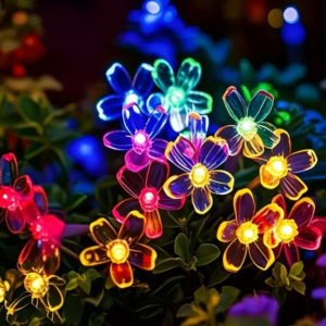 Napelemes LED-es karácsonyi cseresznyevirág fényfüzér – 50 cm hosszú, színes kültéri dekoráció kertbe, teraszra és erkélyre (BBD) - Image 2