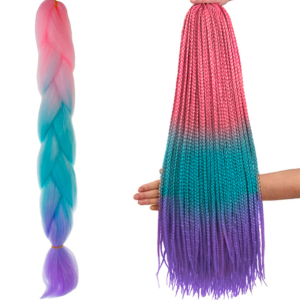 Soulima szintetikus műhaj fonat – 140 cm hosszú, ombre rózsaszín, kék, lila színű hajhosszabbítás és fonásra alkalmas póthaj (10341)