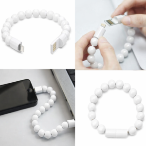 Fehér színű USB töltőkábel karkötő iPhone-hoz – lightning csatlakozó (BLLV) - Image 1