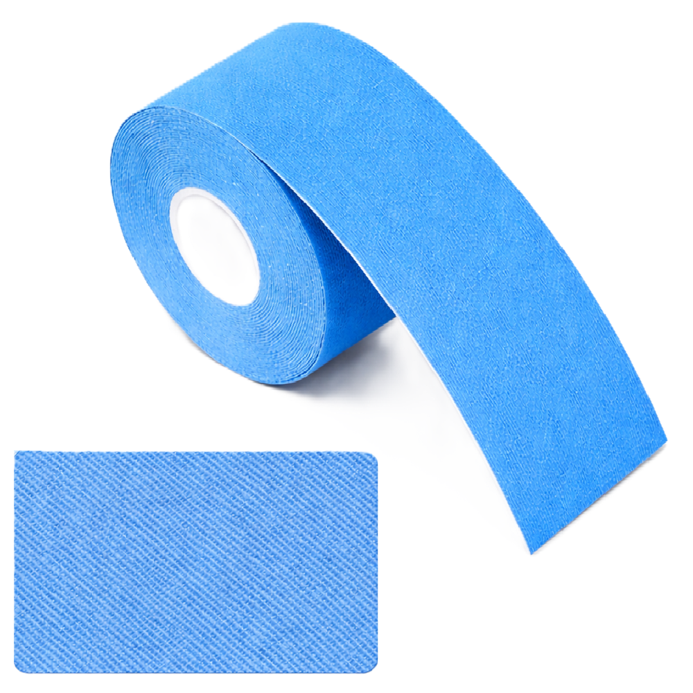 Kineziológiai tapasz – 5 cm × 5 m izom- és ízülettámasztó sport szalag fájdalomcsillapításhoz és regenerációhoz - kék (FX) (BLLV) - Image 6