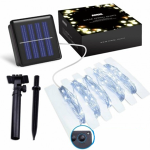 10 Méteres napelemes LED fényfüzér 100 hidegfehér leddel – kültéri dekorációs világítás kertbe, teraszra és erkélyre (FX) (BBV) - Image 5