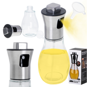 Olaj spray palack 200 ml – üveg és rozsdamentes acél olajszóró - átlátszó (BBI-4664)