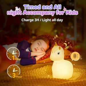 Unikornis éjszakai fény gyerekeknek – 7 színű, érintésvezérelt, újratölthető szilikon lámpa időzítővel (THM) - Image 2