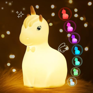 Unikornis éjszakai fény gyerekeknek – 7 színű, érintésvezérelt, újratölthető szilikon lámpa időzítővel (THM) - Image 1