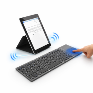 FoldKey összecsukható Bluetooth billentyűzet érintőpaddal – mini vezeték nélküli billentyűzet laptophoz, tablethez és mobilhoz (BBD) - Image 1
