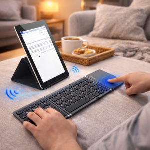 FoldKey összecsukható Bluetooth billentyűzet érintőpaddal – mini vezeték nélküli billentyűzet laptophoz, tablethez és mobilhoz (BBD) - Image 2