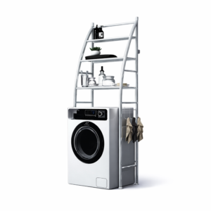 HomeNest mosógép fölé helyezhető tárolópolc – 3 polcos fürdőszobai és mosókonyhai állvány, fehér 68×25×166 cm (BBV) - Image 1