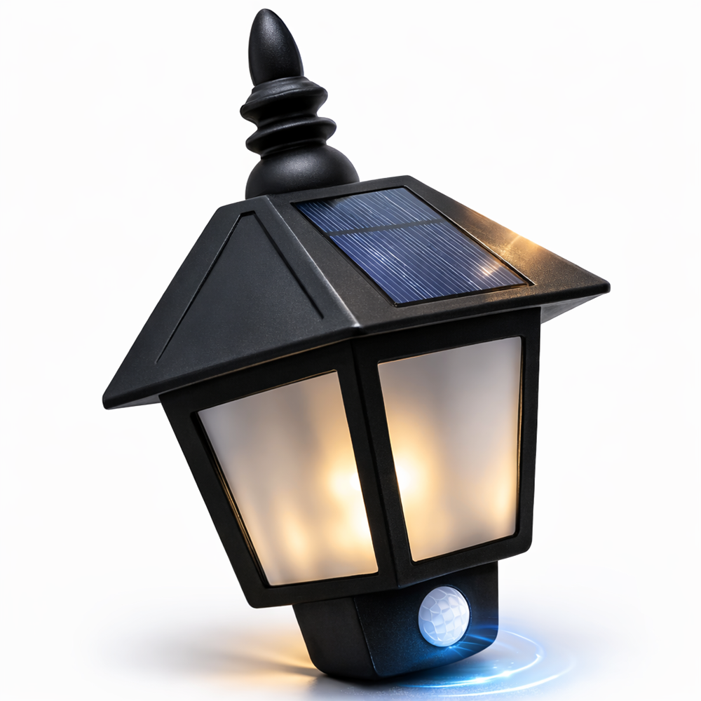 SolarGlow napelemes LED kültéri fali lámpa mozgásérzékelővel – vízálló kerti lámpa meleg fehér fénnyel, vintage hatszög dizájn (BBV)