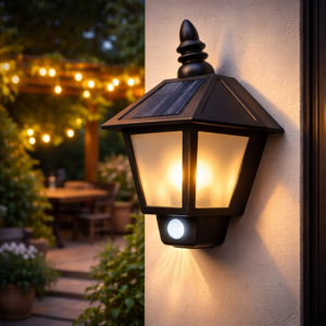 SolarGlow napelemes LED kültéri fali lámpa mozgásérzékelővel – vízálló kerti lámpa meleg fehér fénnyel, vintage hatszög dizájn (BBV) - Image 2