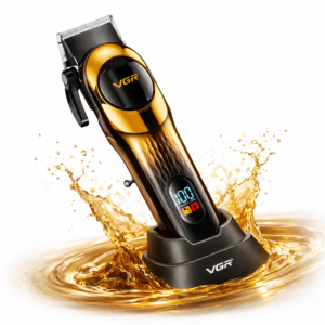 VGR V-166 professzionális akkus hajvágó – vezeték nélküli haj- és szakállvágó LED kijelzővel, rozsdamentes acél pengékkel, arany (BBD) - Image 4